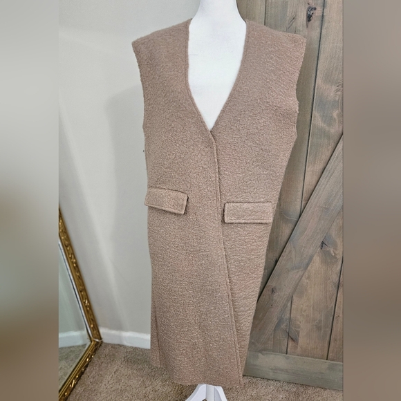 ZARA Bouclé Long Vest Sweater Jacket Taupe Mink Brown.Small.NWT - Picture 11 of 16